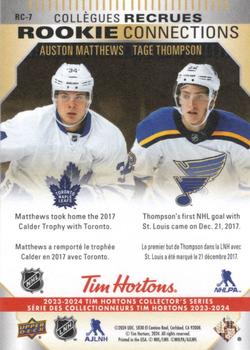 2023-24 Upper Deck Tim Hortons Greatest Duos - Rookie Connections #RC-7 Auston Matthews / Tage Thompson Back