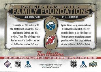 2023-24 Upper Deck Tim Hortons Greatest Duos - Family Foundations #FF-7 Tage Thompson / Tyce Thompson Back