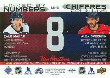 2023-24 Upper Deck Tim Hortons Greatest Duos - Linked By Numbers #LN-2 Cale Makar / Alex Ovechkin Back