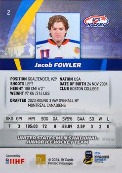 2024 BY Cards IIHF World Junior Championship #2 Jacob Fowler Back