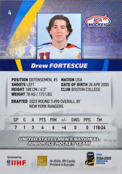 2024 BY Cards IIHF World Junior Championship #4 Drew Fortescue Back
