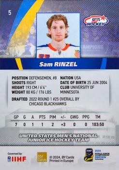 2024 BY Cards IIHF World Junior Championship #5 Sam Rinzel Back