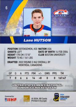 2024 BY Cards IIHF World Junior Championship #6 Lane Hutson Back