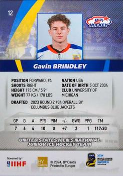 2024 BY Cards IIHF World Junior Championship #12 Gavin Brindley Back