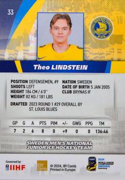 2024 BY Cards IIHF World Junior Championship #33 Theo Lindstein Back