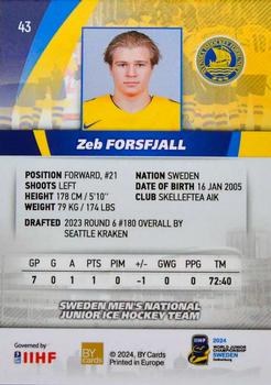 2024 BY Cards IIHF World Junior Championship #43 Zeb Forsfjall Back