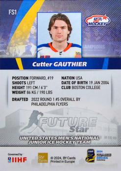 2024 BY Cards IIHF World Junior Championship - Future Stars #FS1 Cutter Gauthier Back