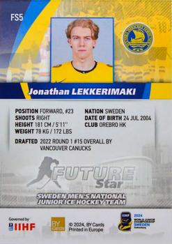 2024 BY Cards IIHF World Junior Championship - Future Stars #FS5 Jonathan Lekkerimaki Back