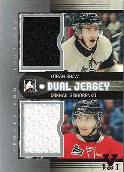 2015-16 In The Game Final Vault - 2012-13 In The Game Heroes and Prospects - Dual Jerseys Silver (Violet Vault Stamp) #DJ-14 Logan Shaw / Mikhail Grigorenko Front