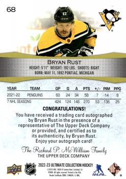 2022-23 Upper Deck Ultimate Collection - Autographs #68 Bryan Rust Back