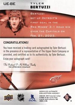 2022-23 Upper Deck Ultimate Collection - Ultimate Emblems Auto - Gold #UE-BE Tyler Bertuzzi Back