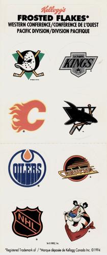 1993-94 Kellogg's NHL Team Logo Stickers #NNO Western Conference, Pacific Division: Anaheim Mighty Ducks / Calgary Flames / Edmonton Oilers / Los Angeles Kings / San Jose Sharks / Vancouver Canucks Front