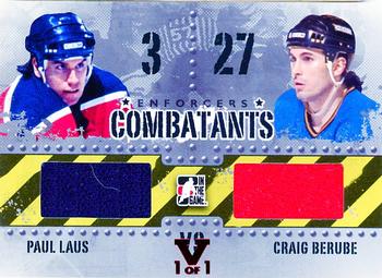 2015-16 In The Game Final Vault - 2011-12 In The Game Enforcers - Combatants Red (Pink Vault Stamp) #C-07 Paul Laus  / Craig Berube Front
