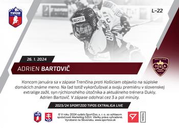 2023-24 SportZoo Live Tipos Extraliga #L-22 Adrien Bartovic Back
