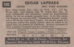 1952-53 Parkhurst #100 Edgar Laprade Back