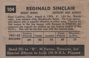1952-53 Parkhurst #104 Reggie Sinclair Back