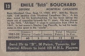 1952-53 Parkhurst #13 Butch Bouchard Back