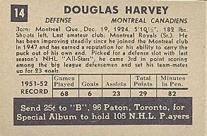 1952-53 Parkhurst #14 Doug Harvey Back