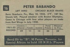 1952-53 Parkhurst #16 Pete Babando Back
