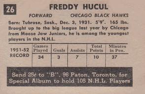 1952-53 Parkhurst #26 Fred Hucul Back