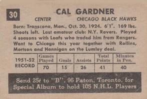 1952-53 Parkhurst #30 Cal Gardner Back