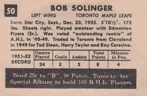 1952-53 Parkhurst #50 Bob Solinger Back