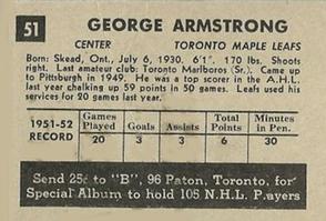 1952-53 Parkhurst #51 George Armstrong Back
