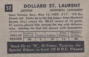 1952-53 Parkhurst #52 Dollard St. Laurent Back