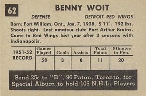 1952-53 Parkhurst #62 Benny Woit Back