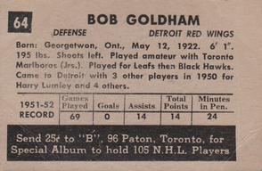 1952-53 Parkhurst #64 Bob Goldham Back