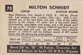 1952-53 Parkhurst #70 Milt Schmidt Back
