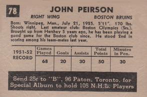 1952-53 Parkhurst #78 Johnny Peirson Back