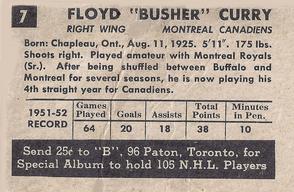 1952-53 Parkhurst #7 Floyd Curry Back