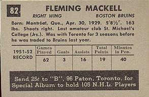 1952-53 Parkhurst #82 Fleming Mackell Back
