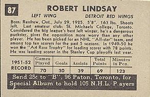 1952-53 Parkhurst #87 Ted Lindsay Back