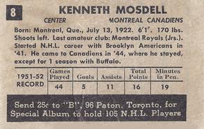 1952-53 Parkhurst #8 Ken Mosdell Back