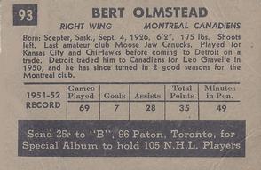 1952-53 Parkhurst #93 Bert Olmstead Back