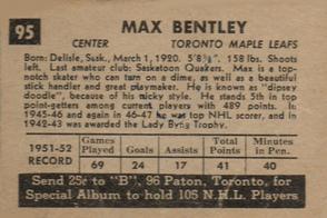1952-53 Parkhurst #95 Max Bentley Back
