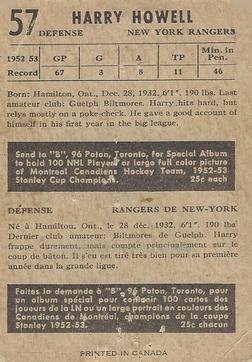 1953-54 Parkhurst #57 Harry Howell Back