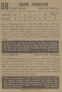 1953-54 Parkhurst #88 Johnny Peirson Back