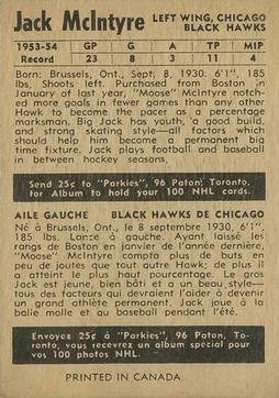 1954-55 Parkhurst #88 Jack McIntyre Back