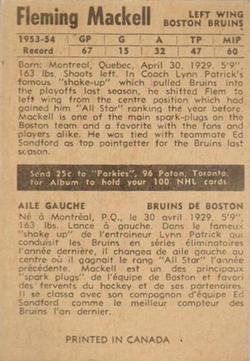 1954-55 Parkhurst #50 Fleming Mackell Back