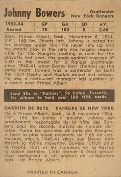 1954-55 Parkhurst #65 Johnny Bower Back