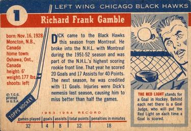 1954-55 Topps #1 Dick Gamble Back