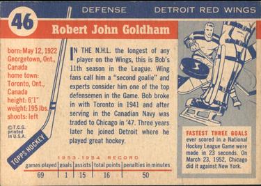 1954-55 Topps #46 Bob Goldham Back