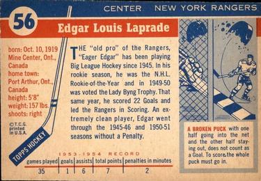 1954-55 Topps #56 Edgar Laprade Back