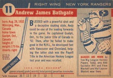 1954-55 Topps #11 Andy Bathgate Back