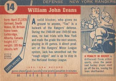 1954-55 Topps #14 Jack Evans Back