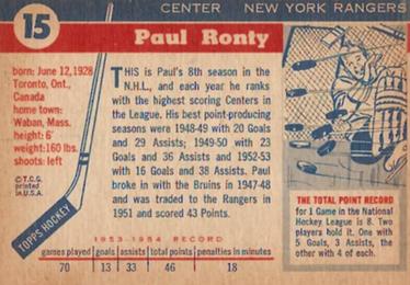1954-55 Topps #15 Paul Ronty Back