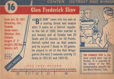 1954-55 Topps #16 Glen Skov Back
